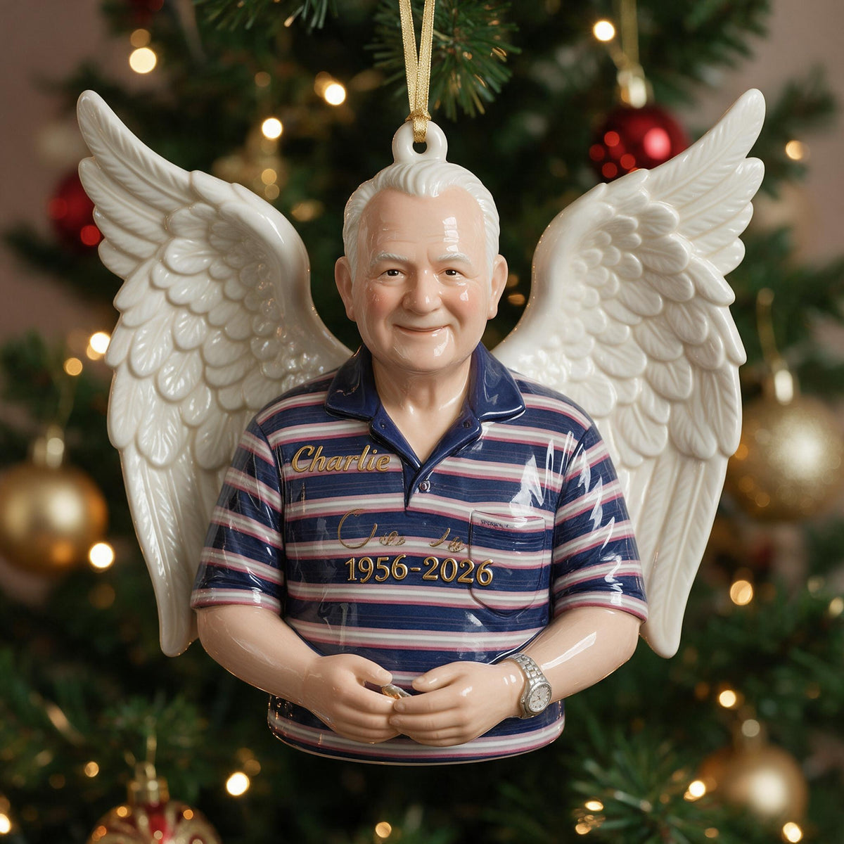 Personalized Christmas Older Man Grandpa Memorial 3D Ornament