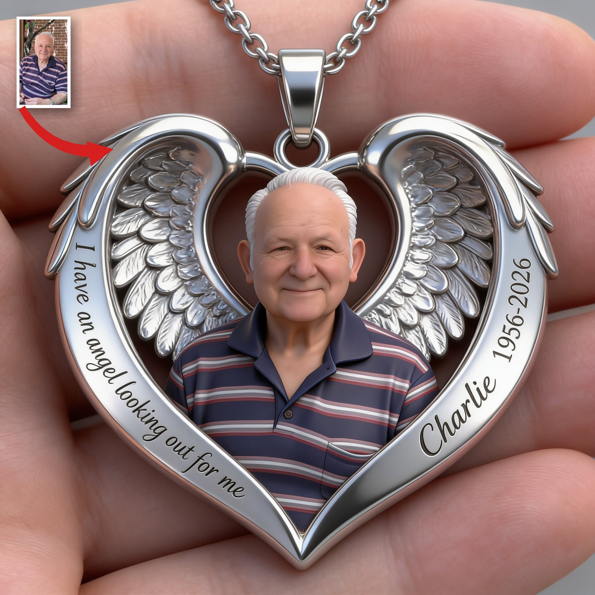 Personalized Older Man Grandpa Memorial Pendant Necklace