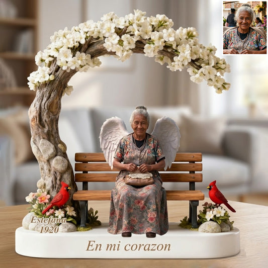 Custom Memorial Latin Grandma Bench Figurine - Personalized Funeral Remembrance Diorama Statue, Sympathy Loss of Grandma Wife Angel Family Keepsake