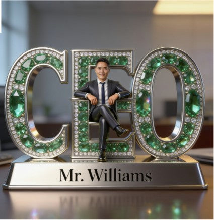 Custom Male CEO Figurine Gift - Personalized Executive Desk Nameplate, Boss Office Decor Acrylic Plaque, Corporate Gift