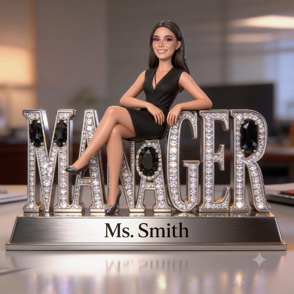 Custom Latin Female Manager Desk Nameplate Plaque - Personalized Latina Boss Figurine, Luxury Crystal Office Decor Gift