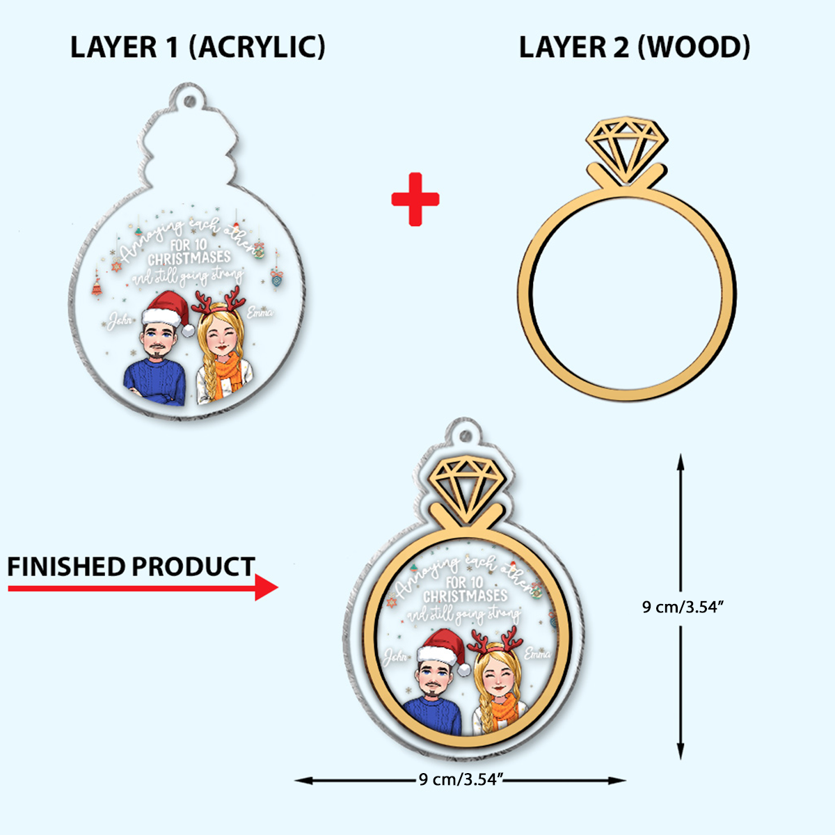 Annoying Each Other For 10 Christmases - Personalized Husband And Wife 2 Layered Piece Mix Ornament