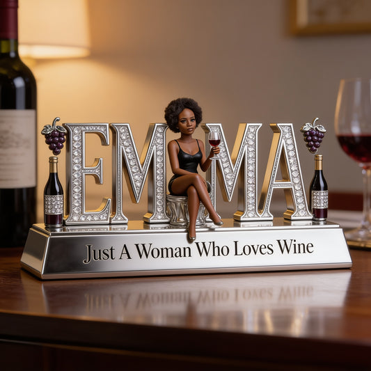 Personalized Black Woman Wine Lover Custom Shaped Acrylic Plaque, Custom Name Wine Lover Desk Sign, Gift for Her