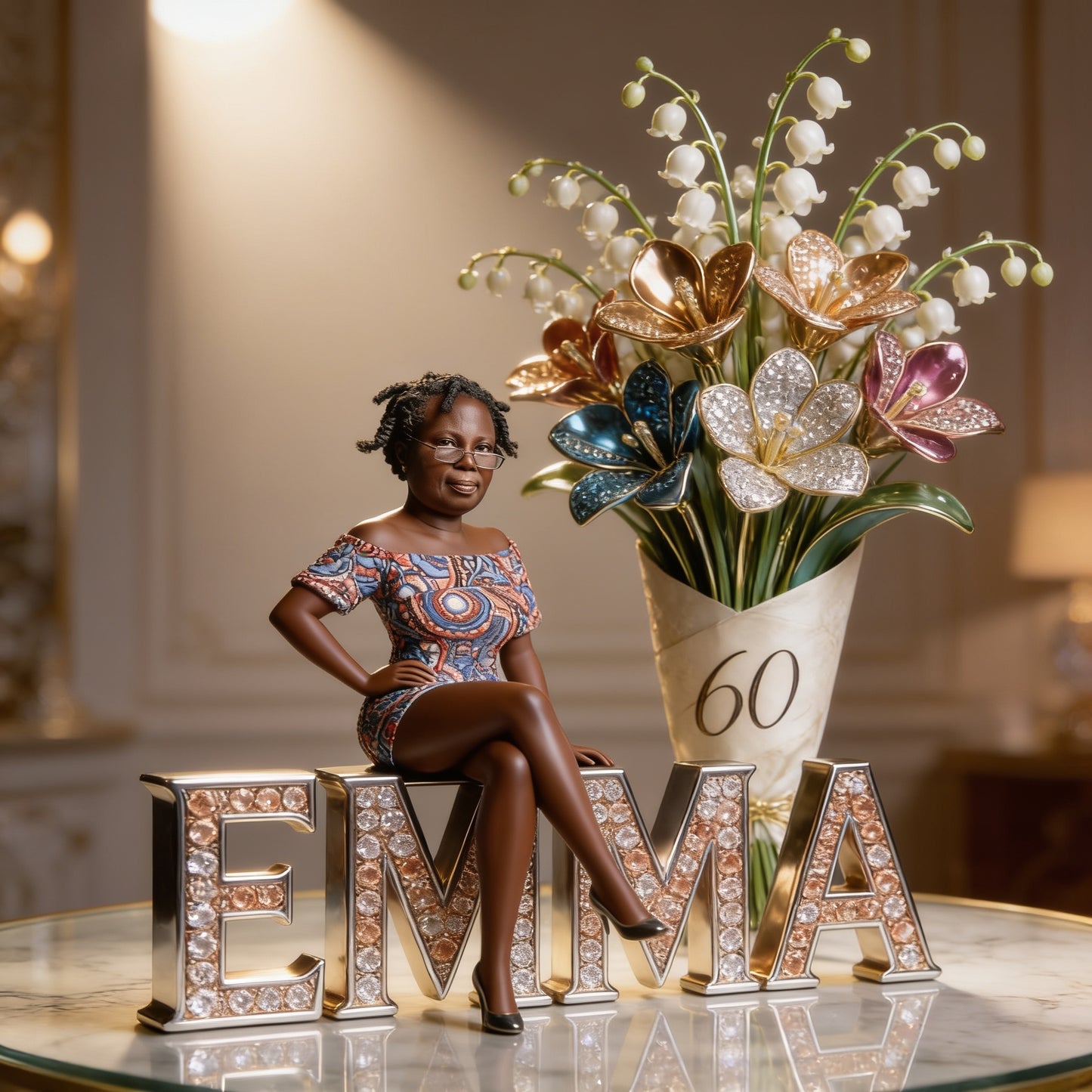 Custom Older Black Woman Birthday Desk Sign Personalized Name Floral Art Luxury Home Decor Keepsake Gift