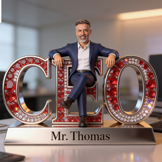 Custom Older Male CEO Desk Nameplate - Personalized Boss Figurine, Executive Office Decor Acrylic Plaque, Retirement Gift