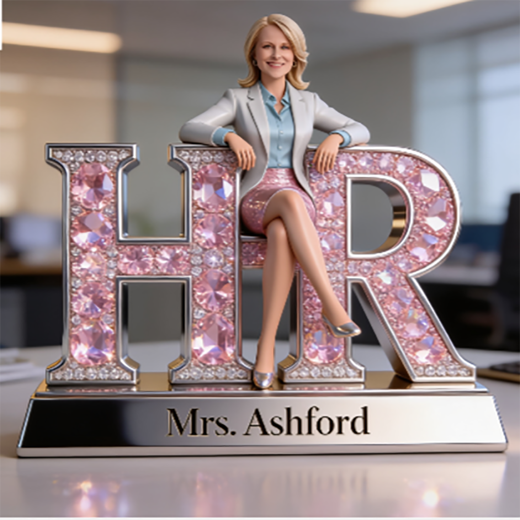 Custom Female HR Figurine Gift - Personalized Human Resources Desk Nameplate, Office Decor Acrylic Plaque