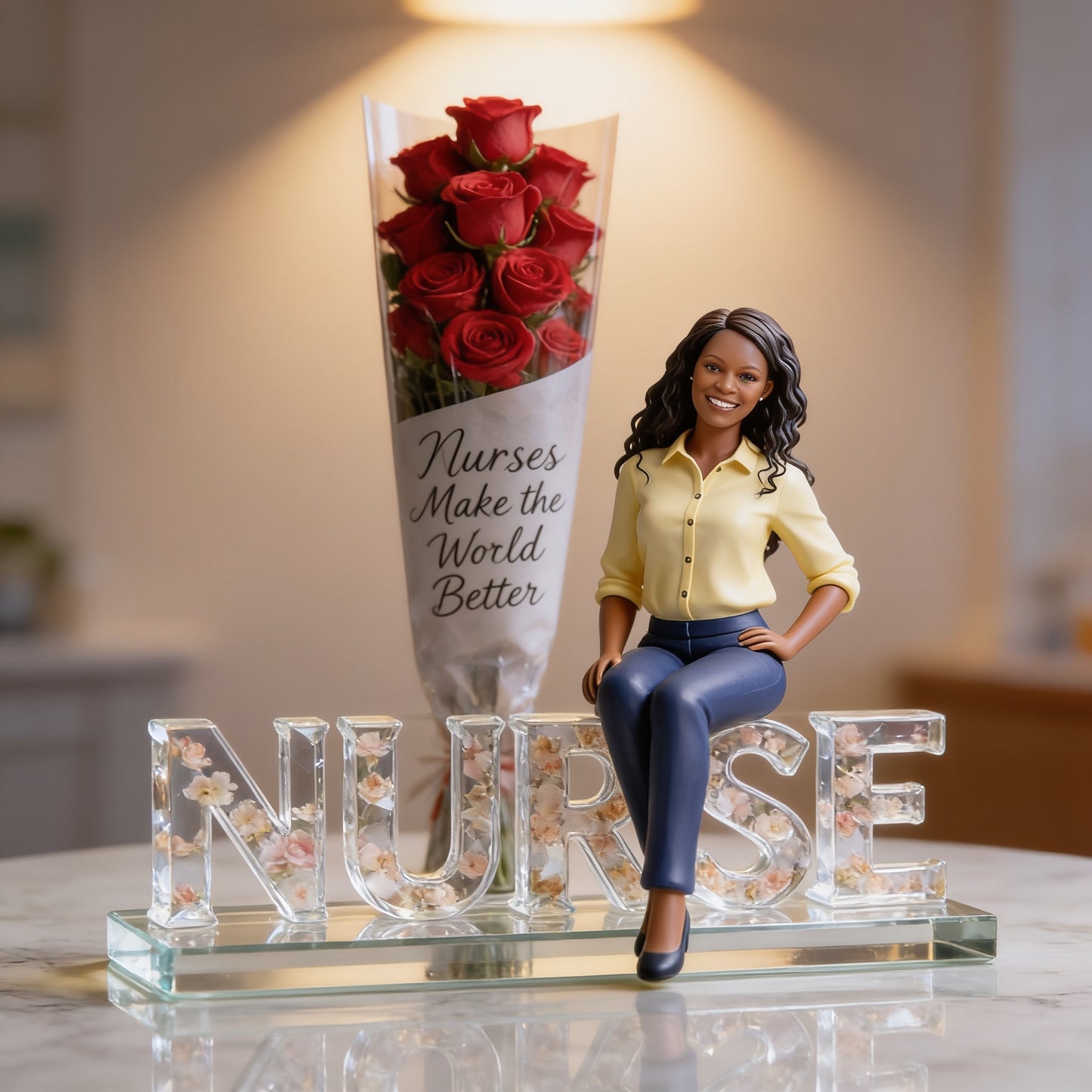 Personalized Black Female Nurse Acrylic Plaque - Custom Nurse Desk Decor Gift for Healthcare Office Display