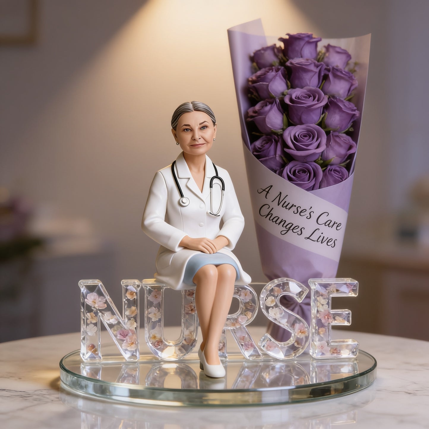Personalized Older Female Nurse Acrylic Plaque - Custom Nurse Desk Decor Retirement Gift for Healthcare Office