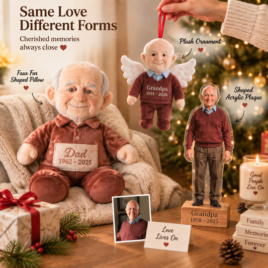 Memorial Gift set - Personalized Fur Pillow & Plush Ornament & Plaque