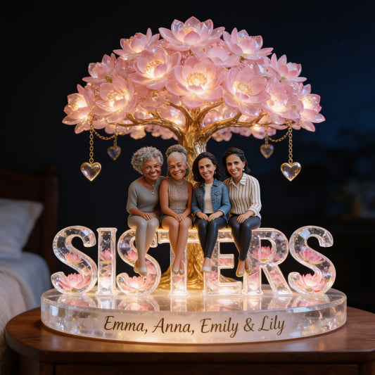 Custom Old Black Sisters Night Light LED Floral Tree Lamp, Personalized Senior Black Sisters Keepsake, Home Decor Gift