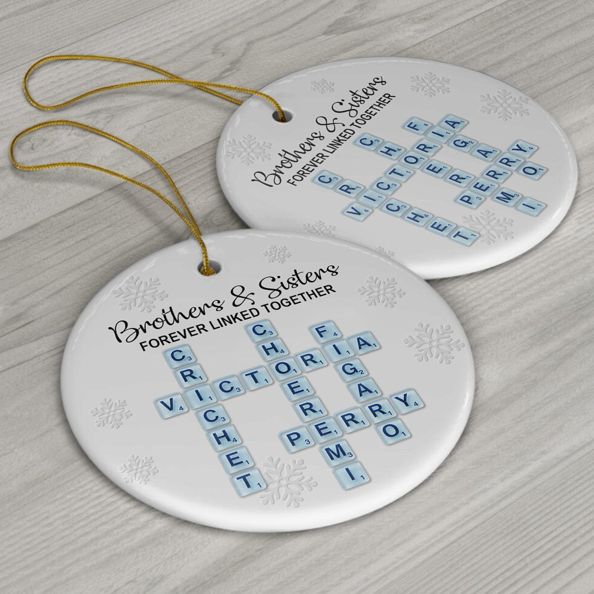 Brothers & Sisters Forever Linked Together, Sea Glass Name Puzzle - Personalized Family Ceramic Circle Ornament