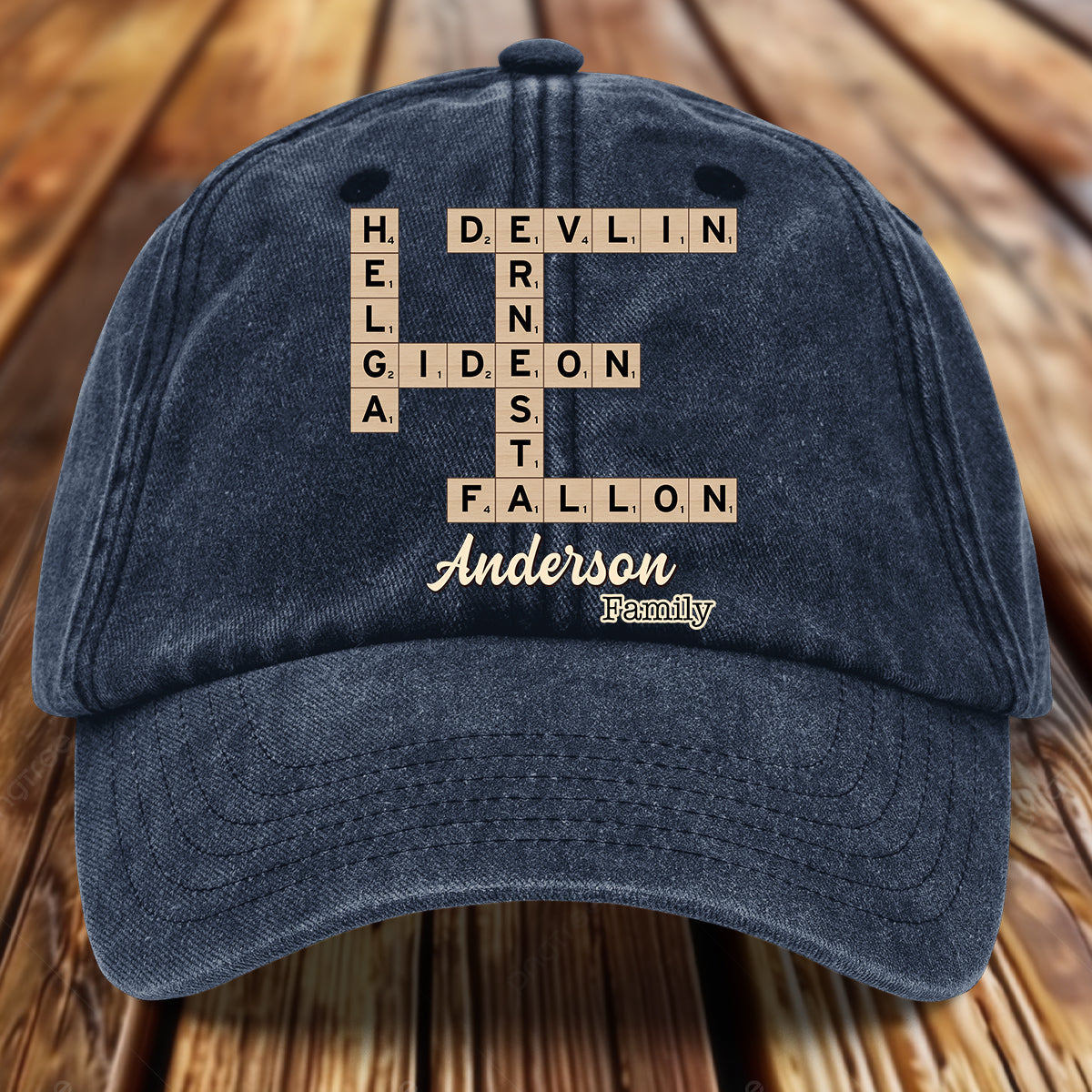 Love Family Scrabble Crossword - Personalized Scrabble Washed Denim Cap