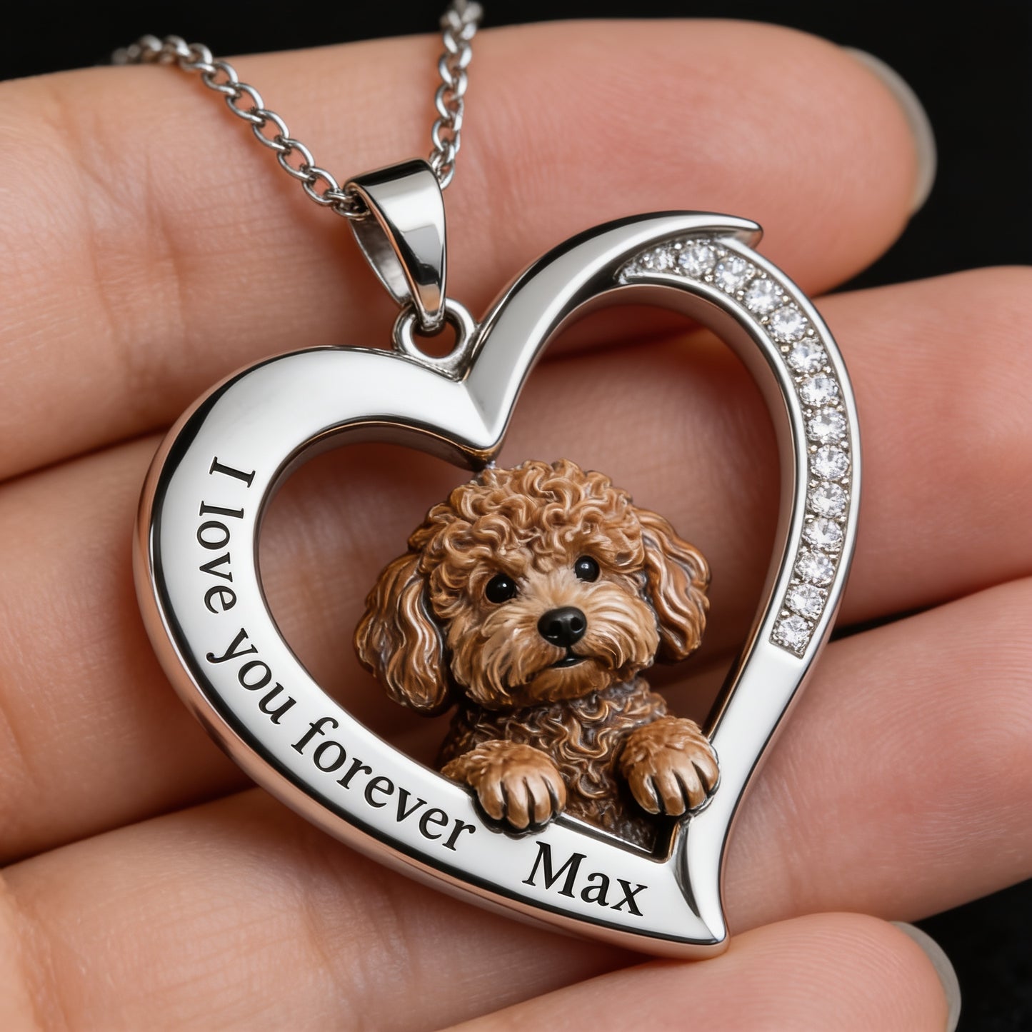 Custom Any Photo Puppy Poodle Dog Heart Pendant Necklace - Personalized Pet Name Jewelry Gift for Dog Lovers