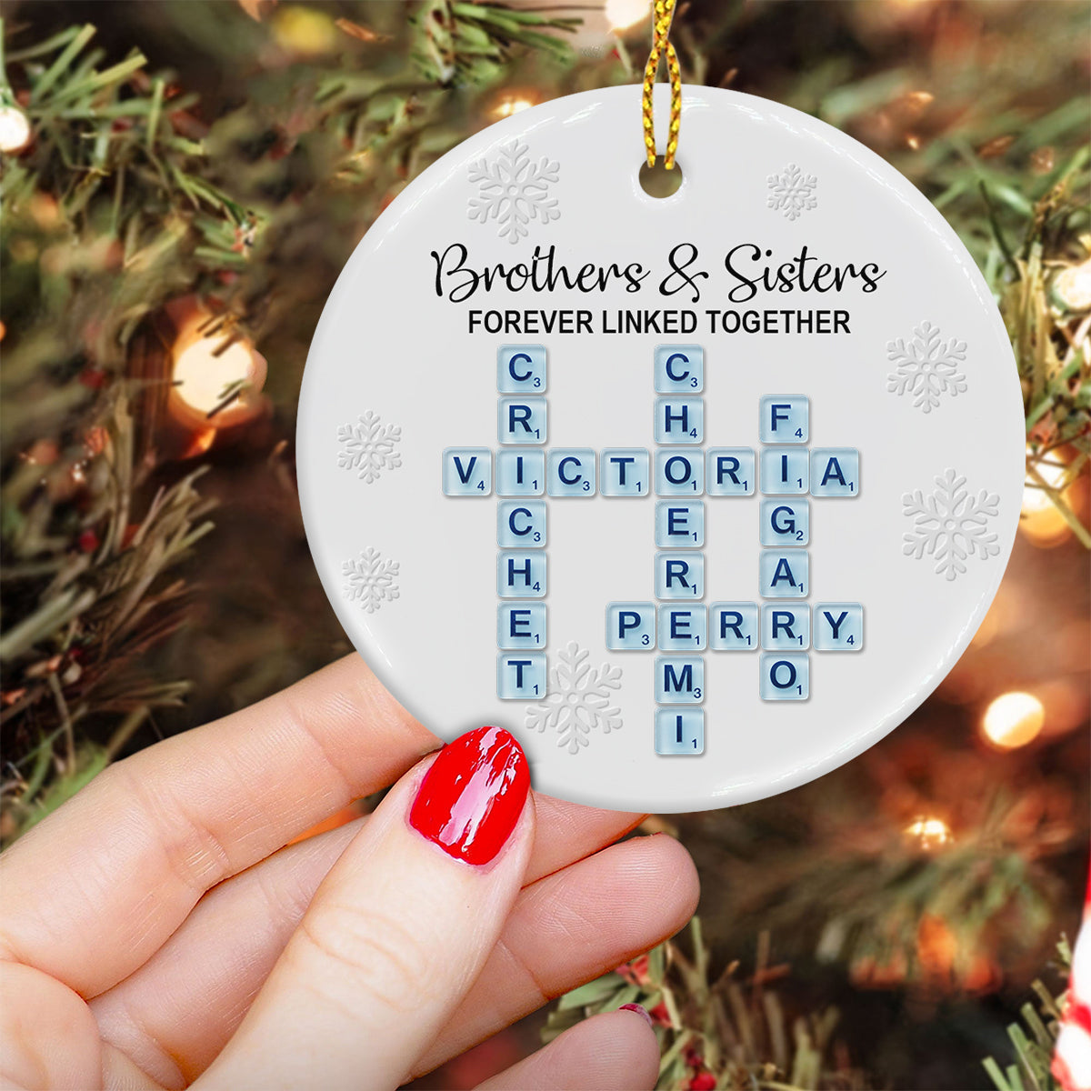 Brothers & Sisters Forever Linked Together, Sea Glass Name Puzzle - Personalized Family Ceramic Circle Ornament