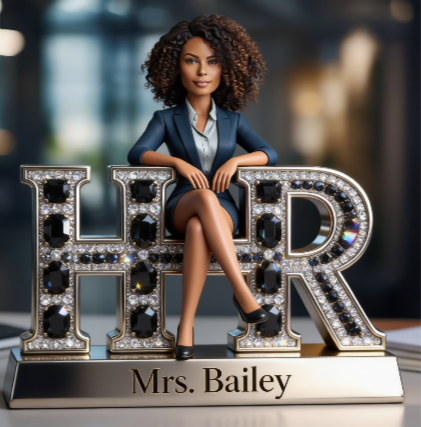 Custom Black Female HR Desk Nameplate - Personalized Human Resources Figurine, Office Decor Acrylic Plaque, Appreciation Gift