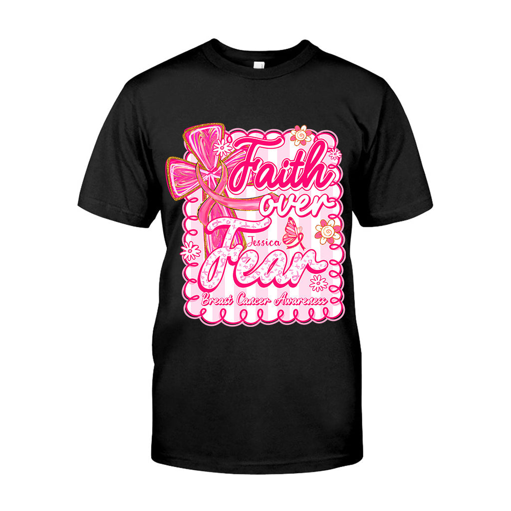 Preppy Breast Cancer Faith Over Fear - Personalized Breast Cancer Awareness T-shirt And Hoodie