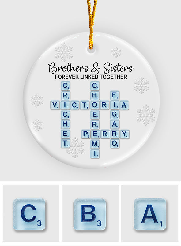 Brothers & Sisters Forever Linked Together, Sea Glass Name Puzzle - Personalized Family Ceramic Circle Ornament