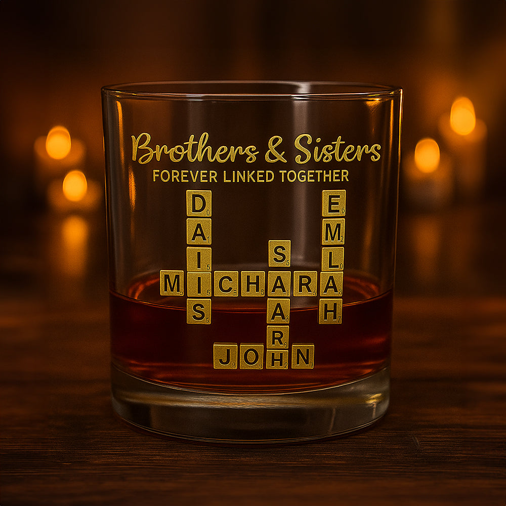Siblings Crosssord Puzzle Scrabble - Personalized Sibling Whiskey Glass