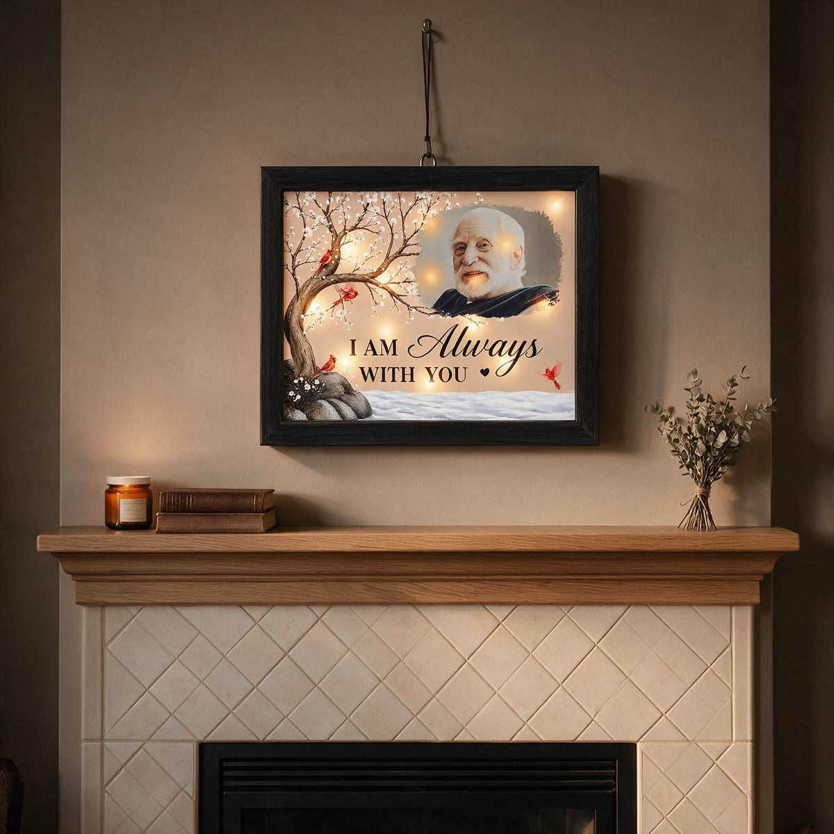 Cardinal Personalized Photo Memorial LED Shadow Box - I Am Always With You Sympathy Gift for Loss of Loved One