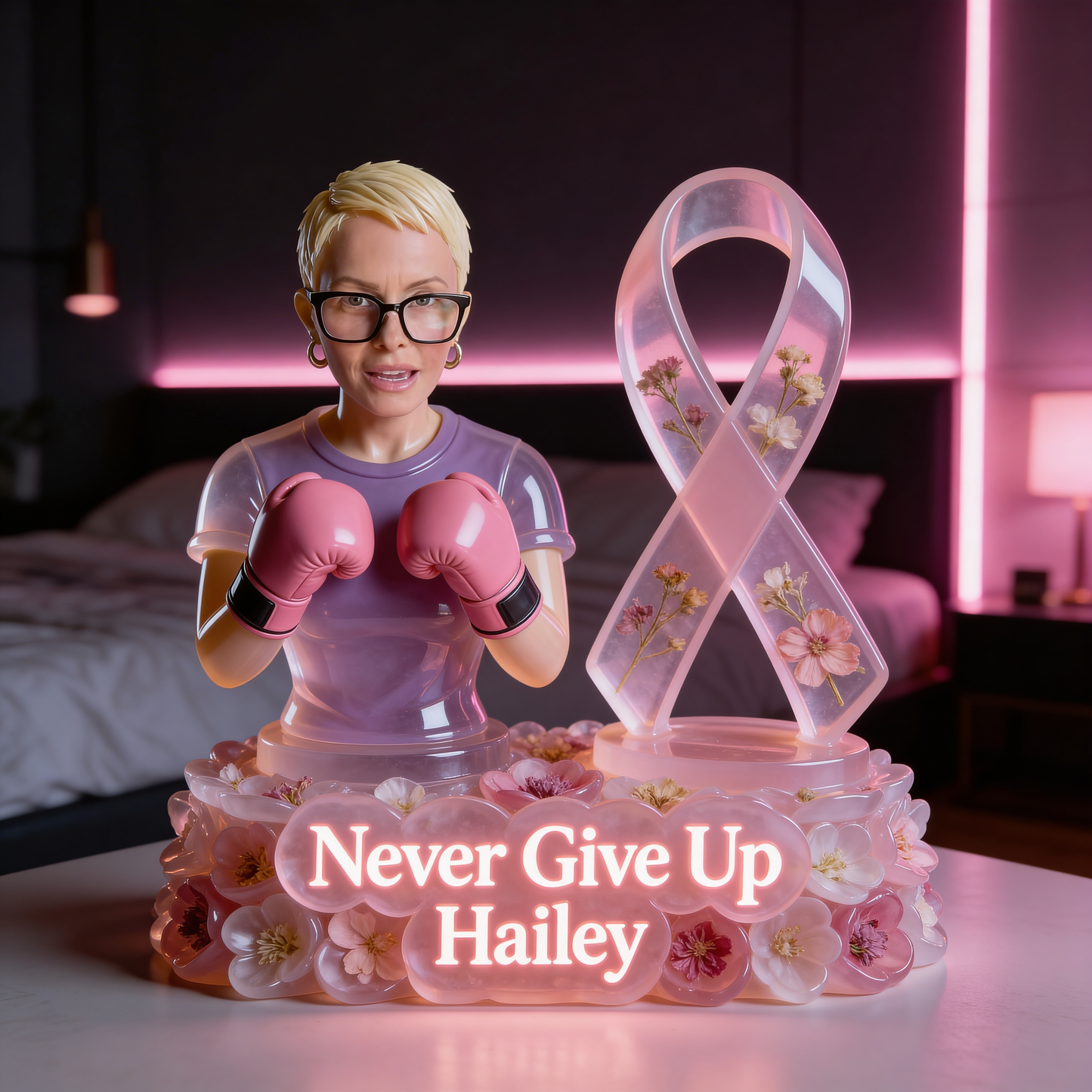 Breast Cancer Awarenes - Personalized Breast Cancer Awareness Acrylic LED Night Light