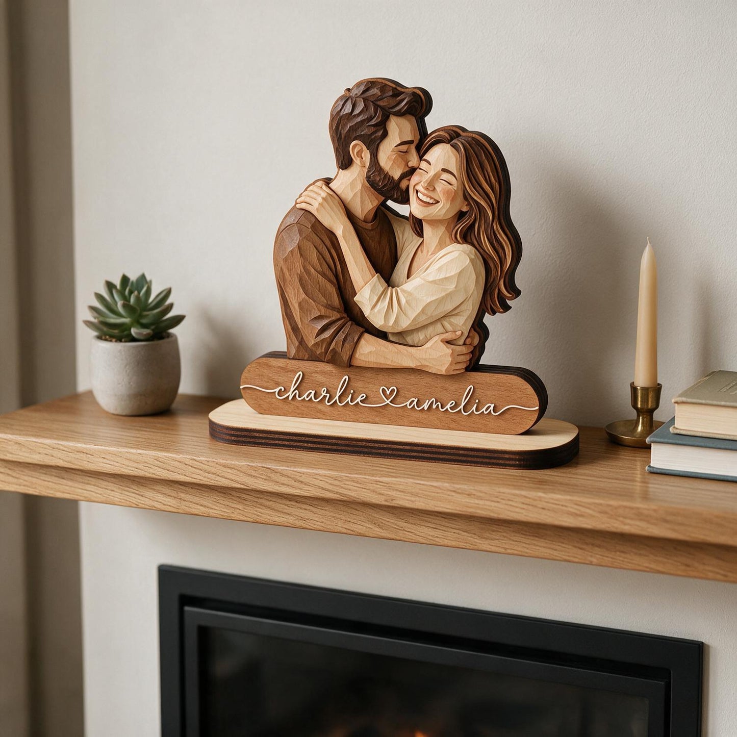 Personalized 2-Layered Wooden Couple Plaque - Custom Names Romantic Anniversary Gift for Wife Husband