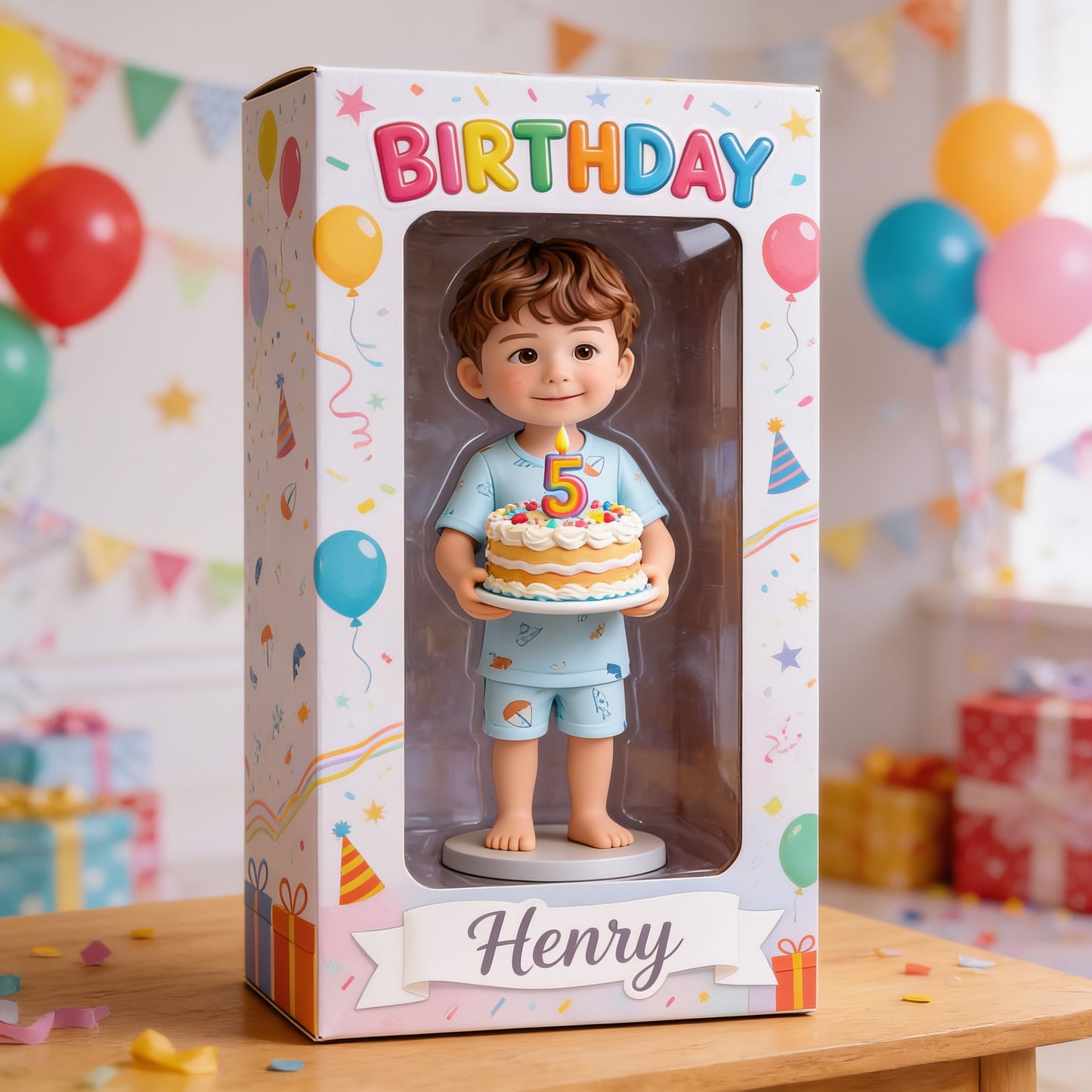 Personalized Custom Birthday Little Boy Doll 3D Figurine with Customized Window Display Box Keepsake Gift for Son Grandson Nephew