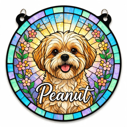 Personalized Light Brown Shih Tzu Dog Stained Glass Style Acrylic Window Hanging, Pet Memorial Gift