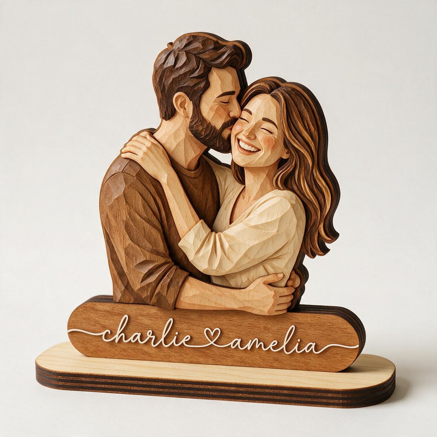 Personalized 2-Layered Wooden Couple Plaque - Custom Names Romantic Anniversary Gift for Wife Husband