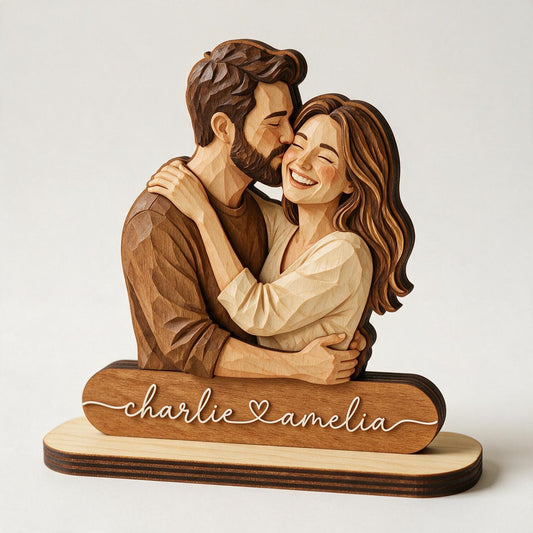 Personalized 2-Layered Wooden Couple Plaque - Custom Names Romantic Anniversary Gift for Wife Husband