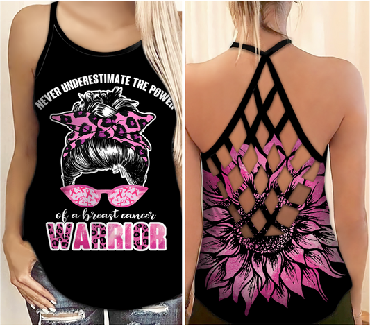Never Underestimate - Breast Cancer Awareness Cross Tank Top 0722