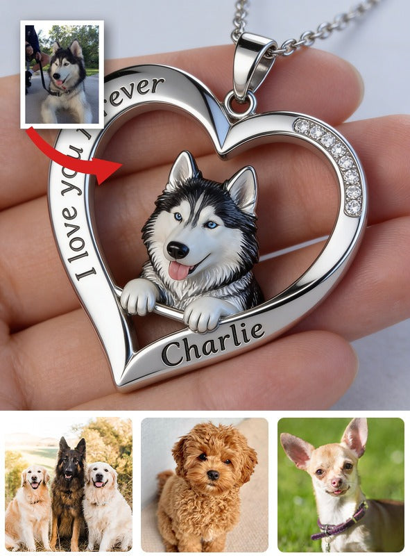 Custom From Any Photo - Personalized Blue Eyed Siberian Husky Shaped Metal Pendant Necklace