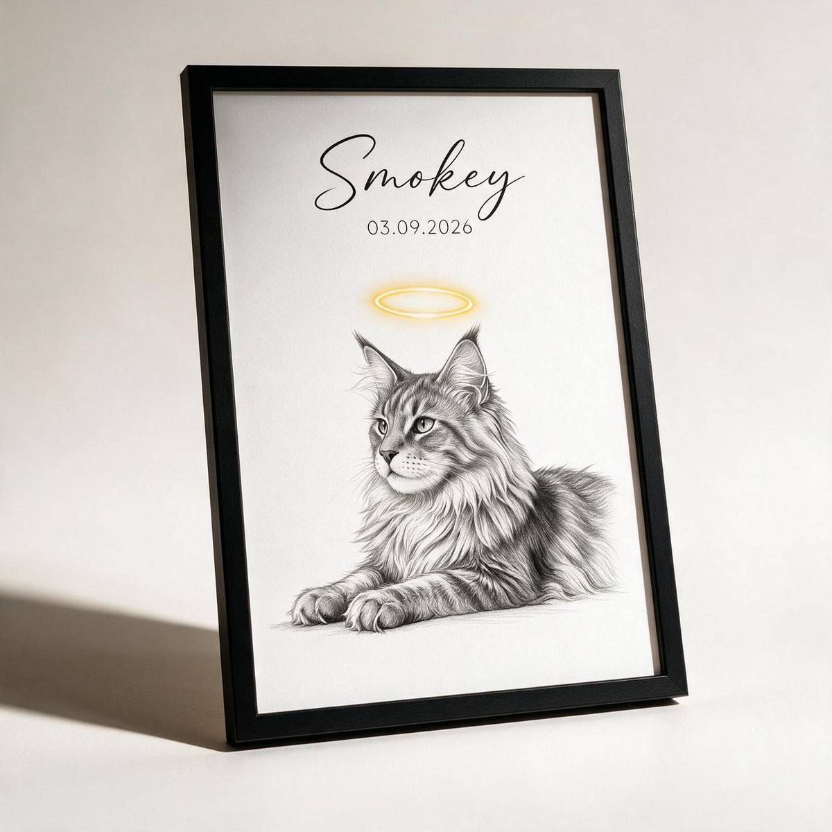 Personalized Fluffy Tabby Maine Coon Cat Memorial Framed Poster - Pet Loss Sympathy Gift