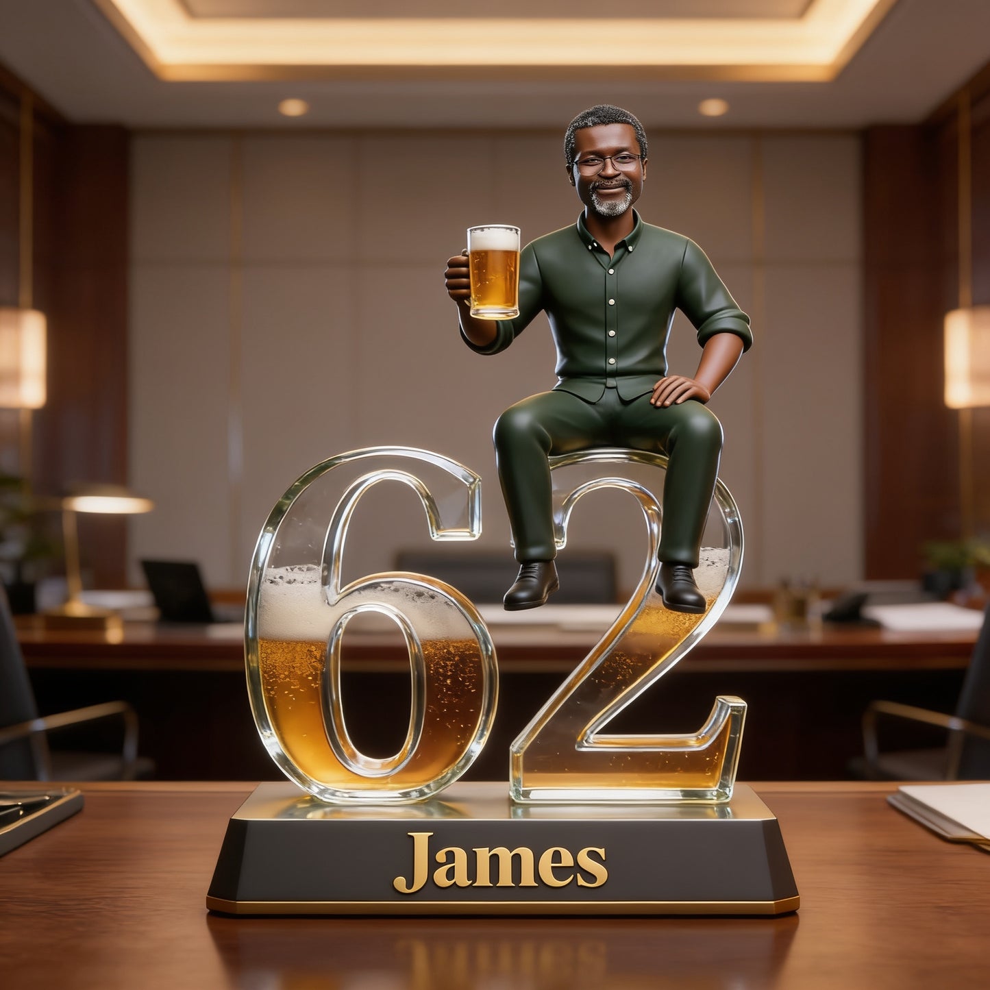 Personalized Older Black Man Milestone Retirement Shaped Acrylic Plaque Custom Office Desk Trophy Anniversary Gift for Him Husband Dad Boss