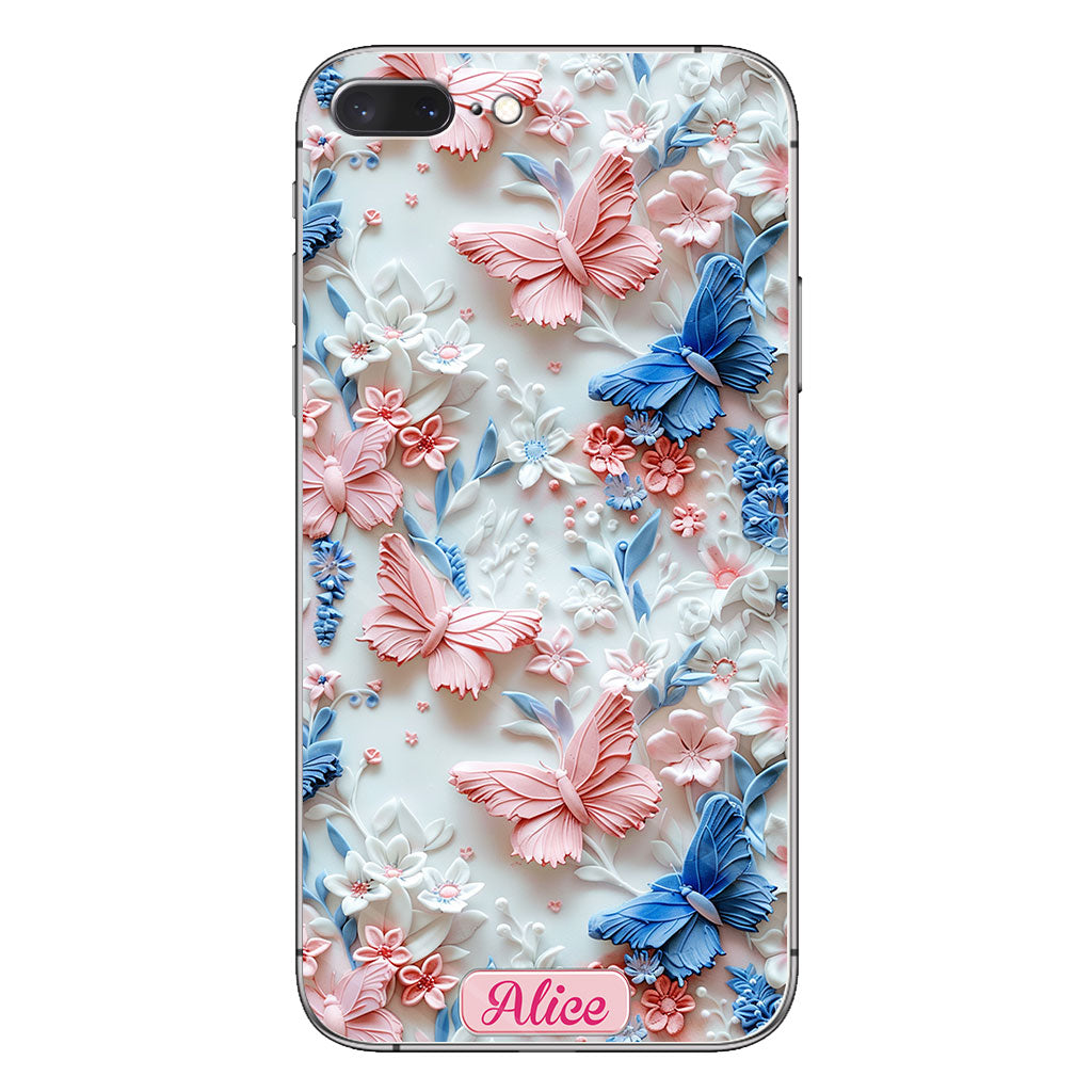 Pink And Blue Butterflies - Personalized Butterfly Clear Phone Case