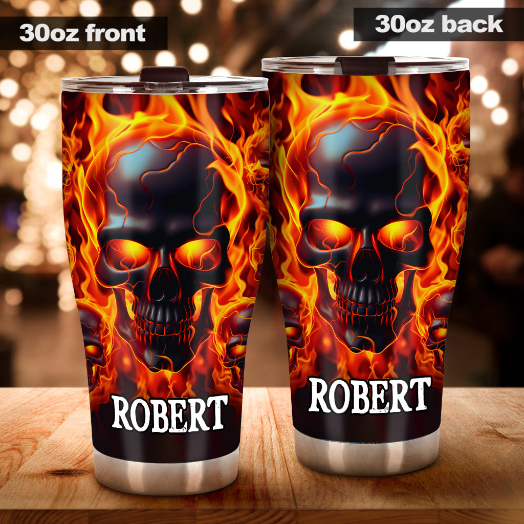 Melted Skull On Fire - Personalized Skull Tumbler
