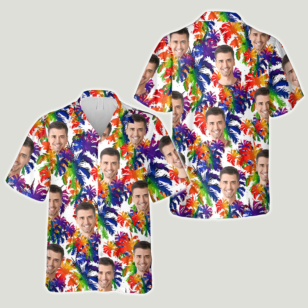 Colorful Palm Leaves Pride - Personalized LGBT Support Hawaiian Shirt