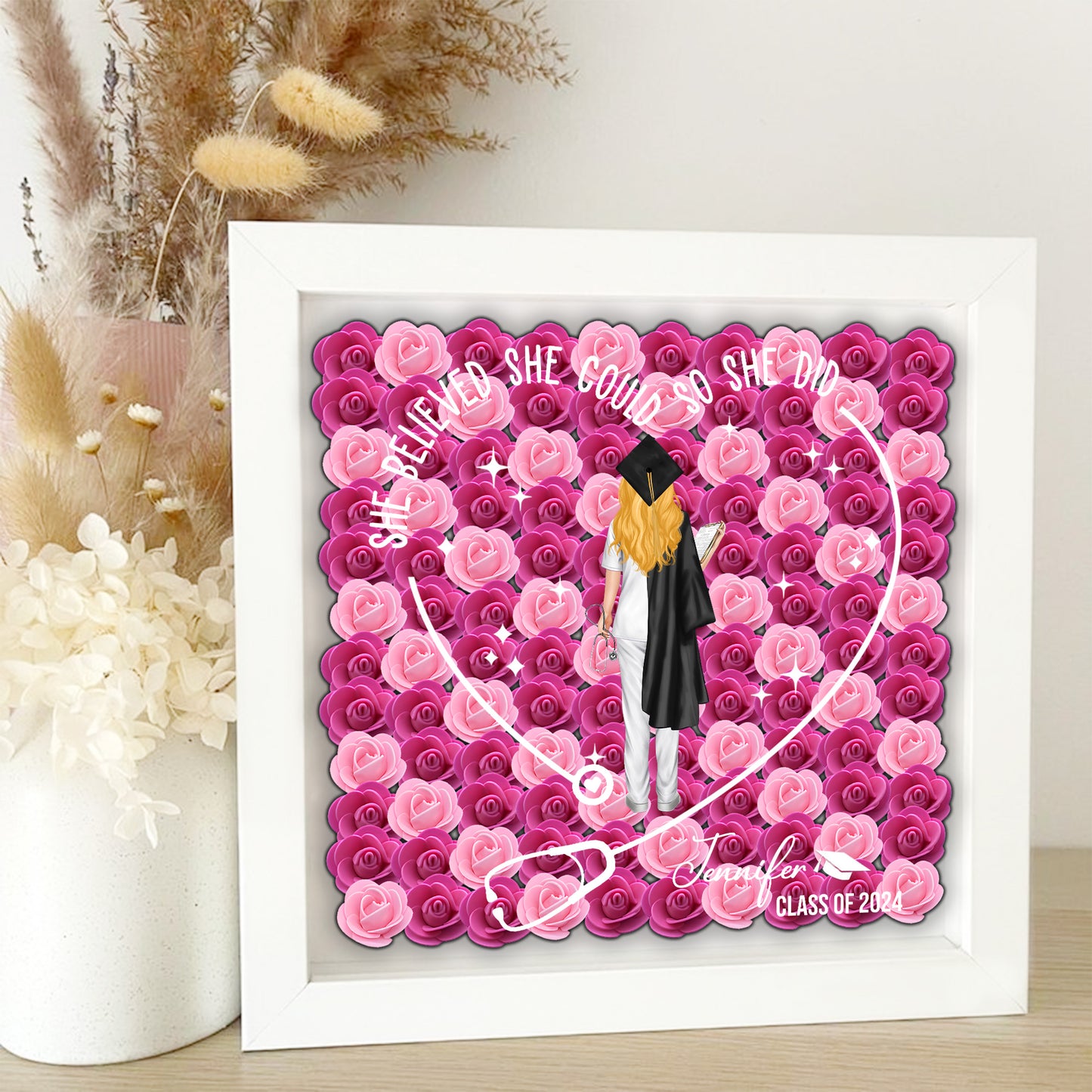 They Believed They Could So They Did - Personalized Graduation Custom Shaped Flower Shadow Box