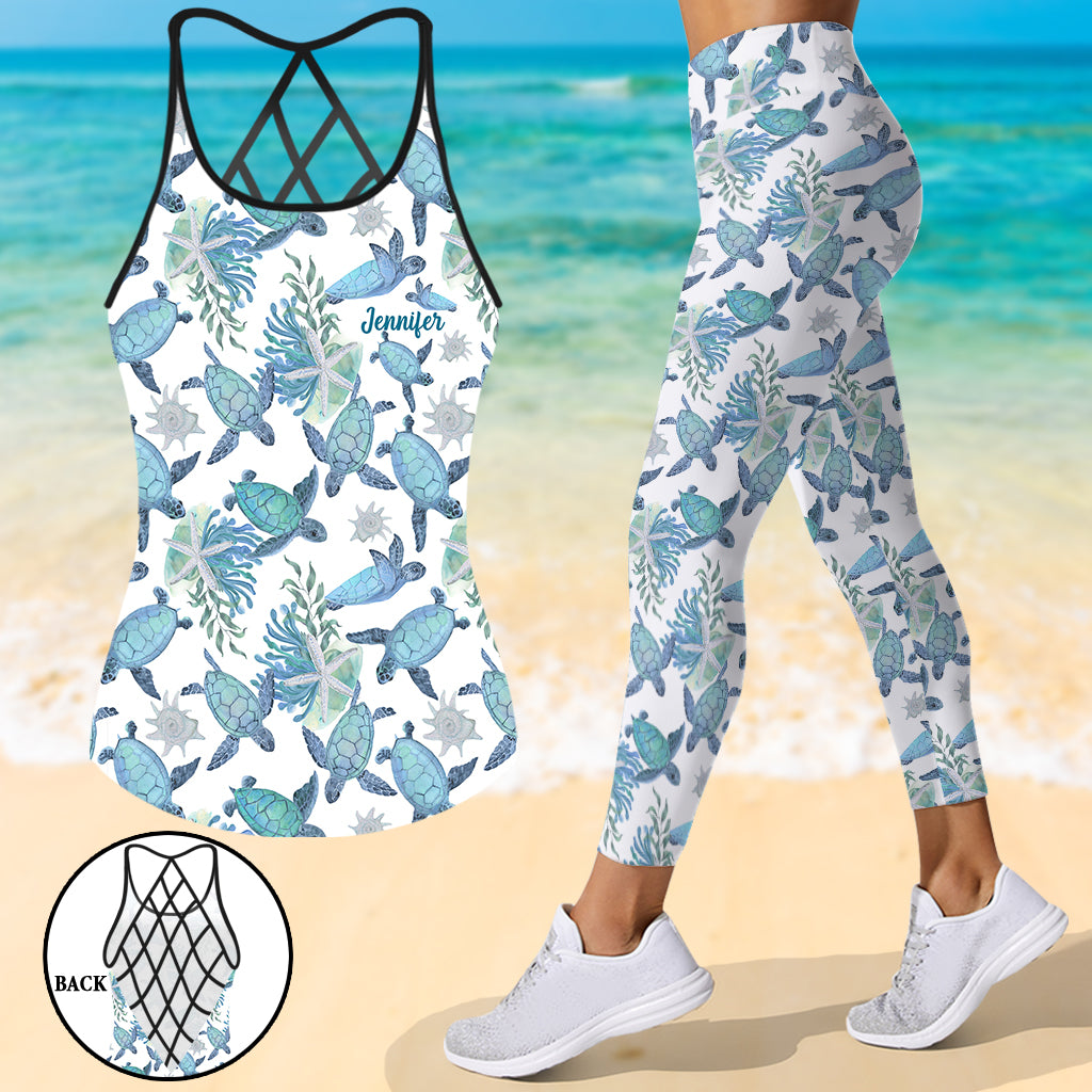 Love Turtles - Personalized Turtle Cross Tank Top and Leggings