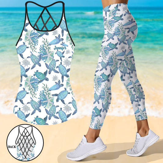 Love Turtles - Personalized Turtle Cross Tank Top and Leggings