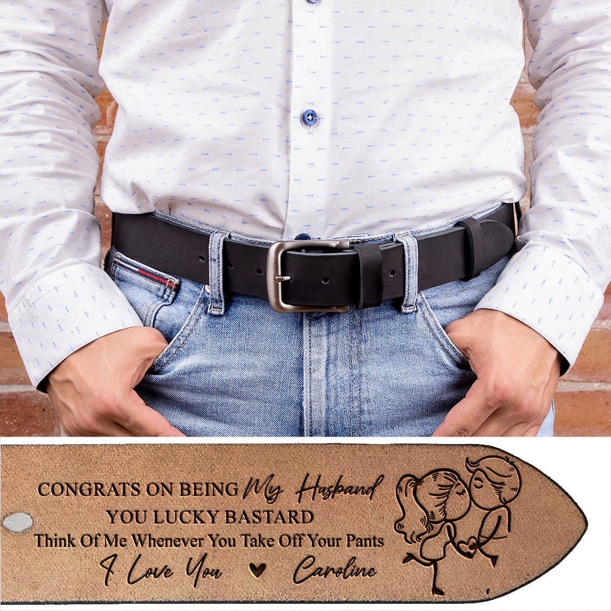 Congrats On Being My Husband - Personalized Husband And Wife Leather Belt
