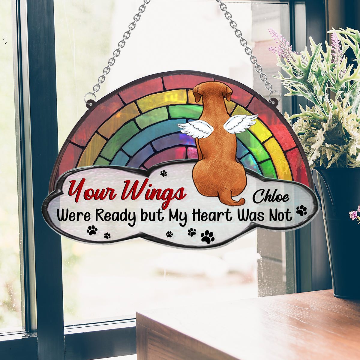 A Piece Of My Heart Is At Rainbow Bridge - Personalized Dog Window Hanging Suncatcher Ornament