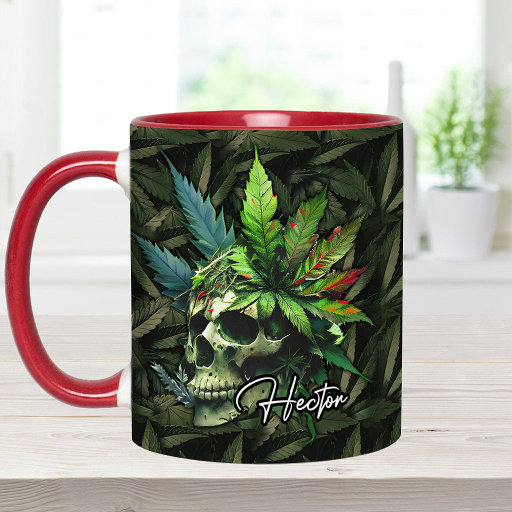 Skull Green Leaf - Personalized Weed Accent Mug