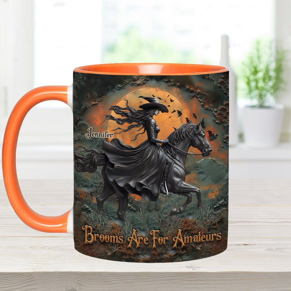 Brooms Are For Amateurs - Personalized Horse Accent Mug