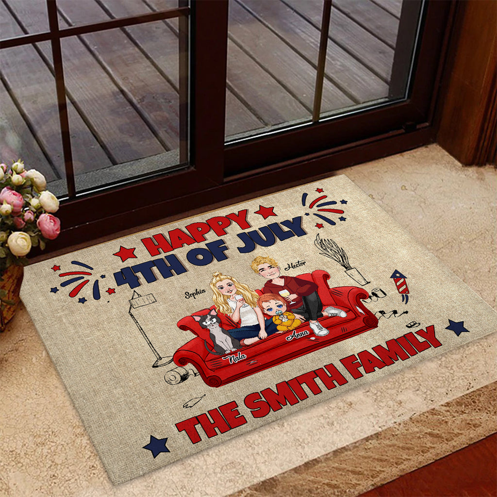 Happy 4th Of July Our Family - Personalized Cat Doormat