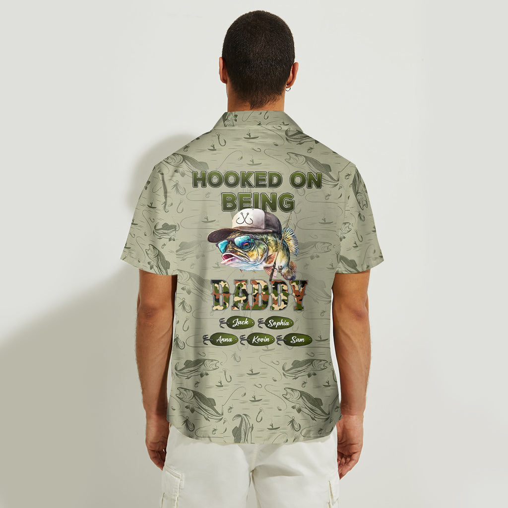 Hooked On Being Dad/ Grandpa... - Personalized Fishing Hawaiian Shirt