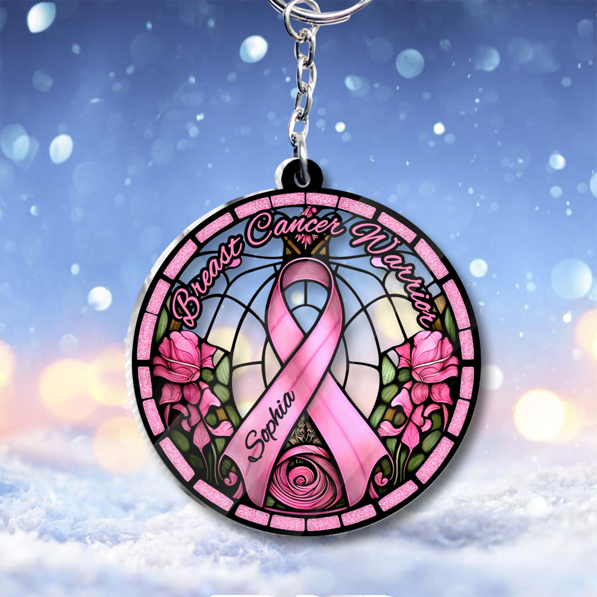 Breast Cancer Warrior - Personalized Breast Cancer Awareness Custom Shaped Keychain