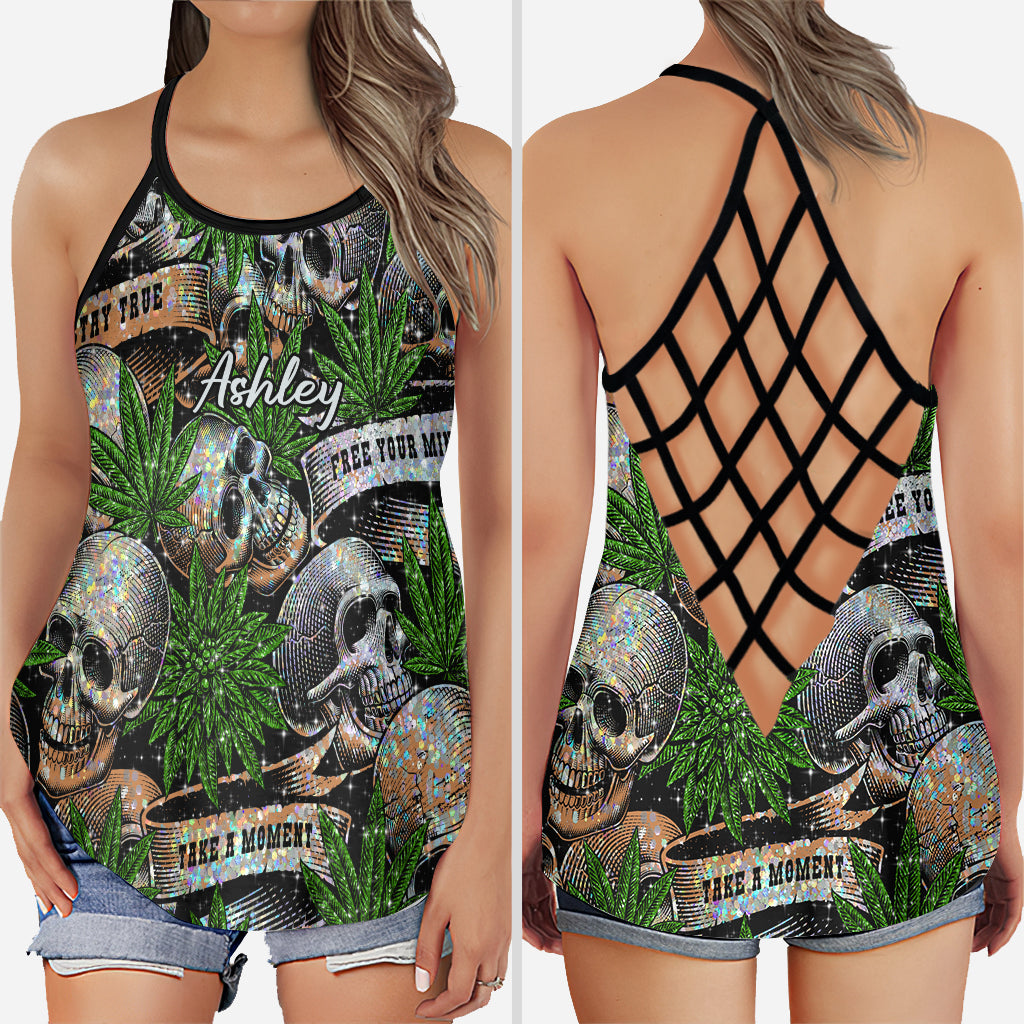 Canabis & Skull Marijuana - Personalized Weed Cross Tank Top