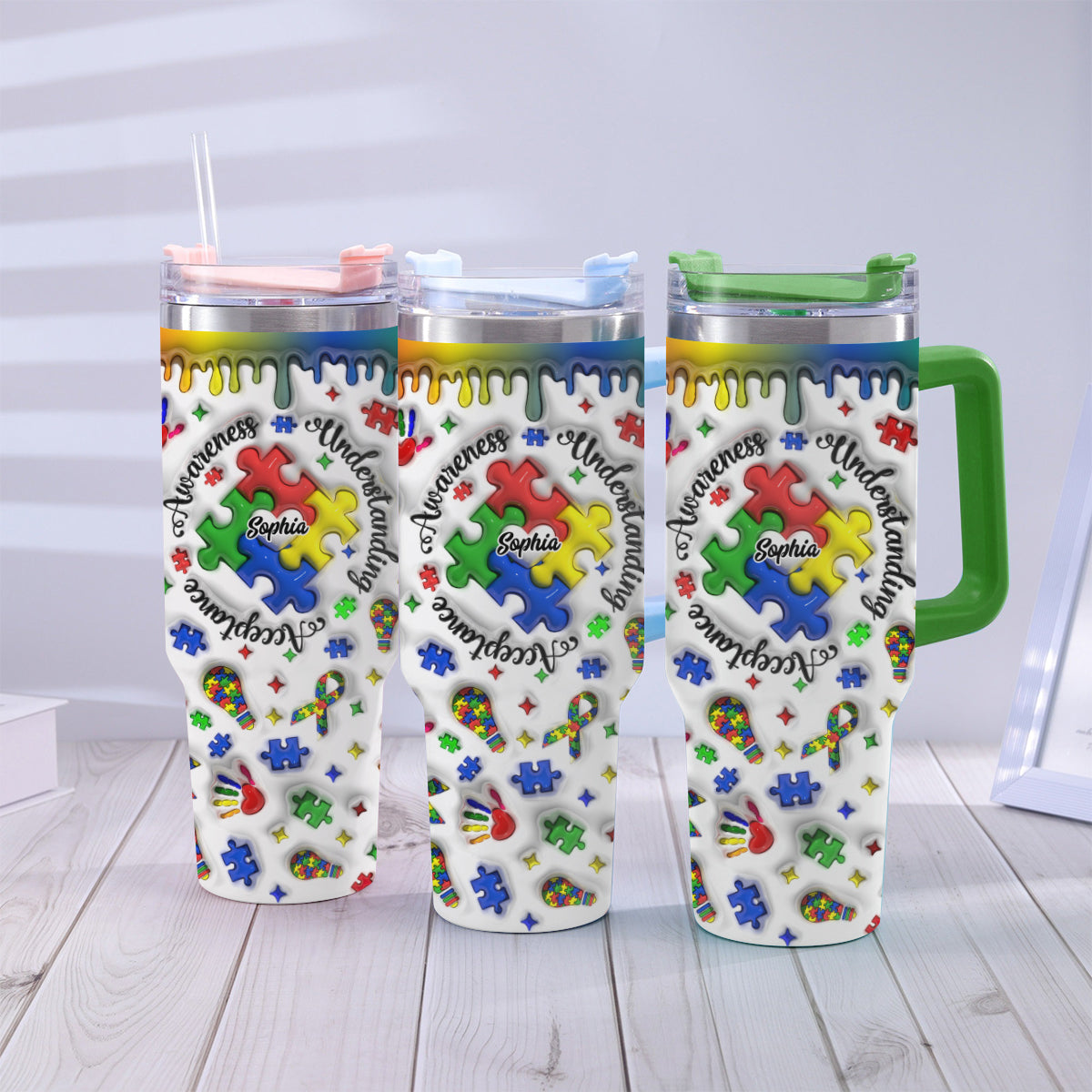 Autism Awareness - Personalized Autism Awareness Tumbler With Handle
