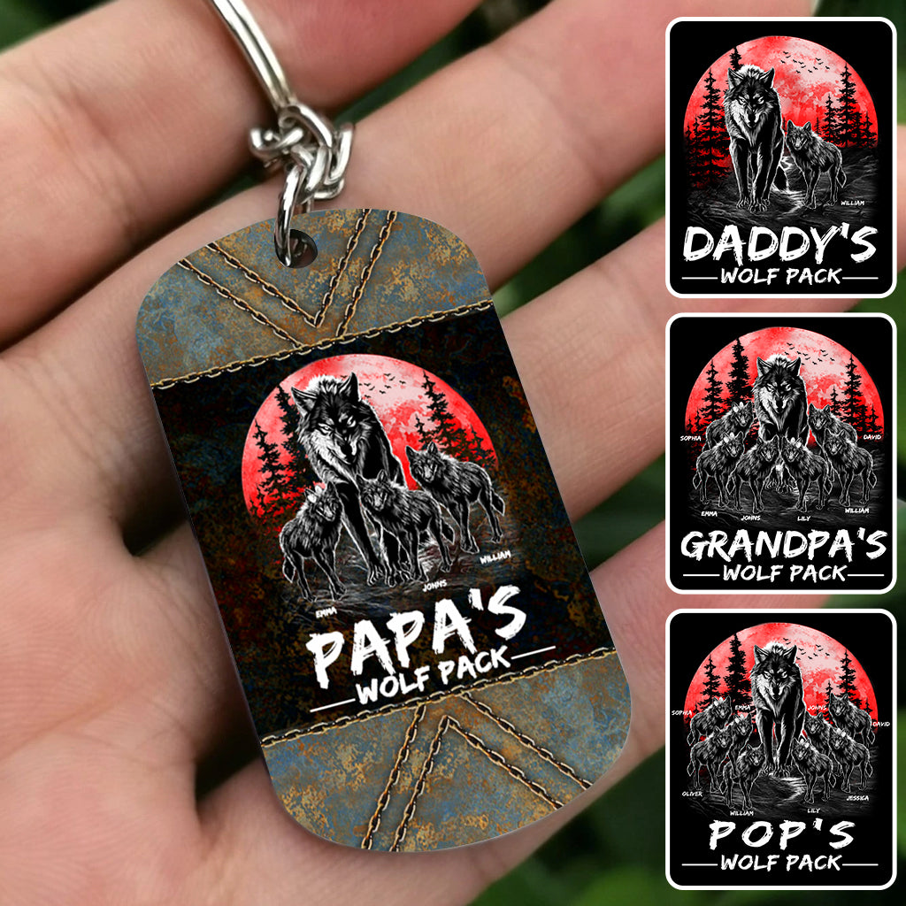 Grandpa's Wolf Pack Red Full Moon - Personalized Grandpa Stainless Steel Keychain