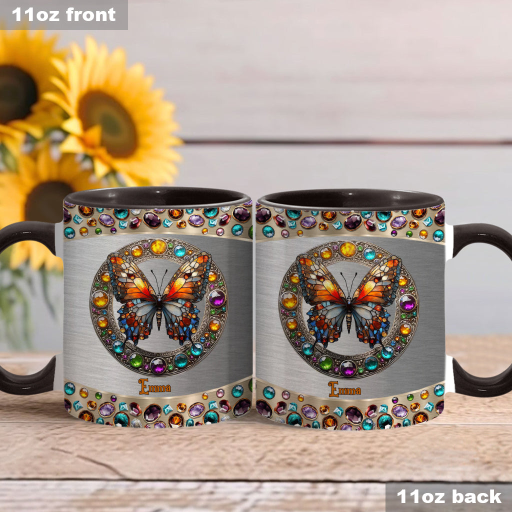 Stained Glass Beauty - Personalized Butterfly Accent Mug
